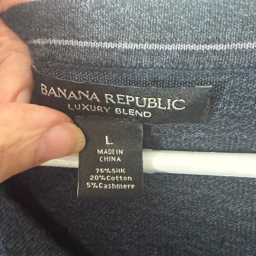 Banana Republic Men L Luxury Blend Silk Cotton Cashmere V-Neck Sweater Old Money